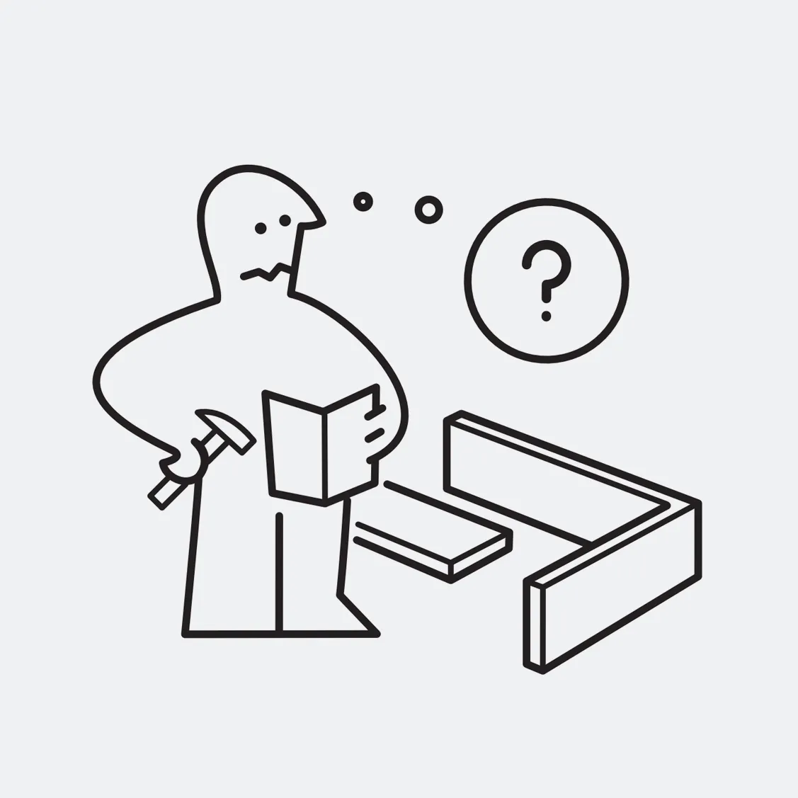 IKEA printed manual: a confused man with the instructions